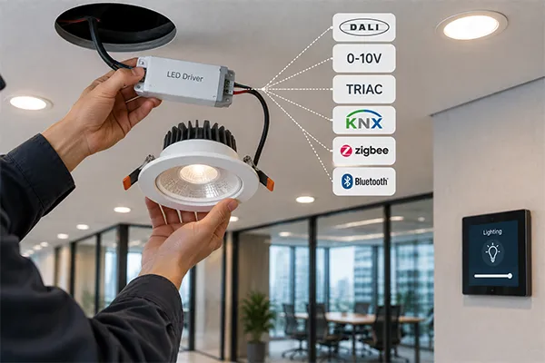 LED downlight driver compatibility for smart buildings LED downlights for smart building applications with compatible dimming driver