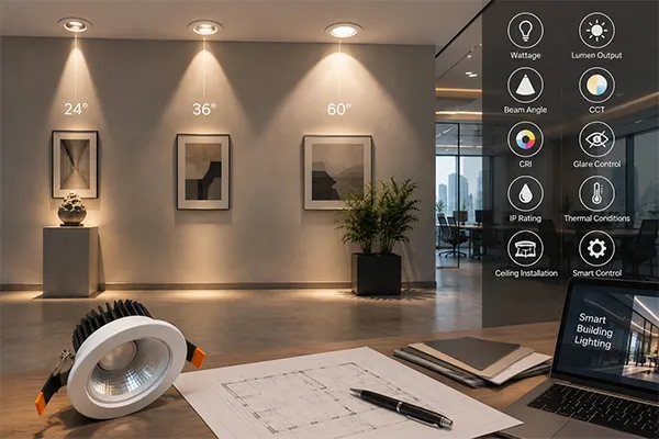 Commercial LED downlight beam angle and glare control LED downlights for smart building applications with beam angle and glare control