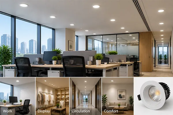 Downlight selection for office energy saving projects LED downlights for energy saving projects matched to office lighting tasks