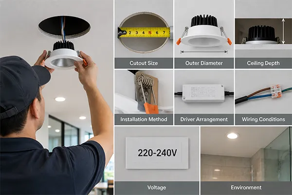 LED downlight retrofit compatibility checklist LED downlights for energy saving projects with cutout and driver compatibility checks