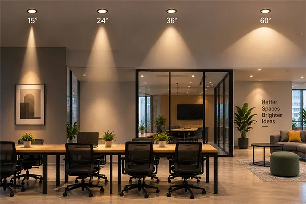 Coworking downlight beam angle comparison Beam angle comparison for LED downlights for coworking spaces