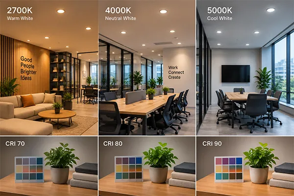Coworking LED downlight CCT and CRI options CCT and CRI selection for LED downlights for coworking spaces
