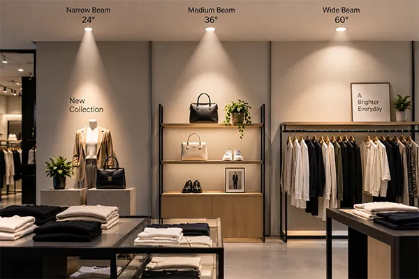 Retail LED downlight beam angle and glare control LED downlights for retail store lighting design with controlled beam angles