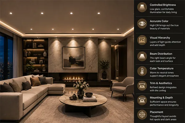 Premium LED downlights for luxury residential projects with controlled beam distribution