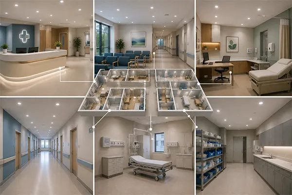 Healthcare facility LED downlight planning Room-by-room LED downlight solutions for healthcare facilities