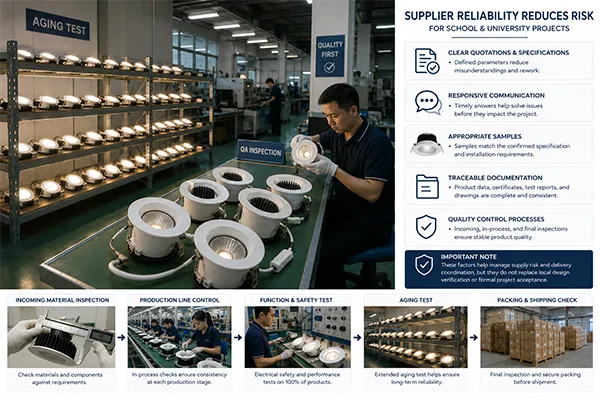 Education LED downlight quality control LED downlights for schools and universities quality control and aging test
