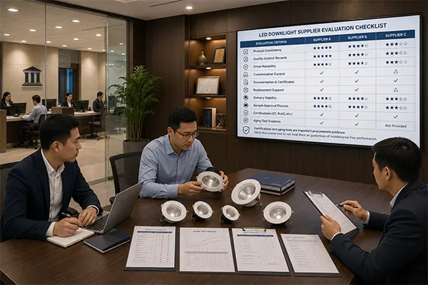 Supplier evaluation for bank LED downlights Supplier quality evaluation for LED downlights for banks and financial buildings
