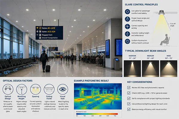 Glare control review for airport LED downlights Glare-controlled LED downlights for airport transportation facilities