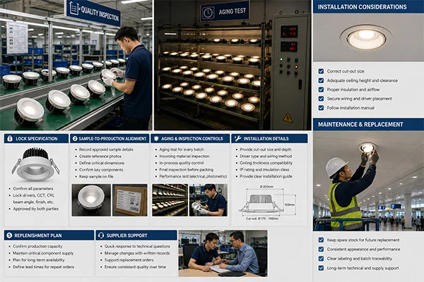Airport LED downlight batch consistency and aging test LED downlights for airports and transportation facilities quality control and aging test
