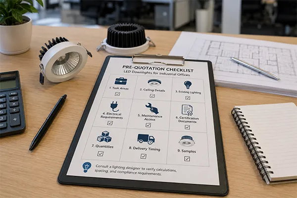 Pre-quotation checklist for LED downlights for industrial offices