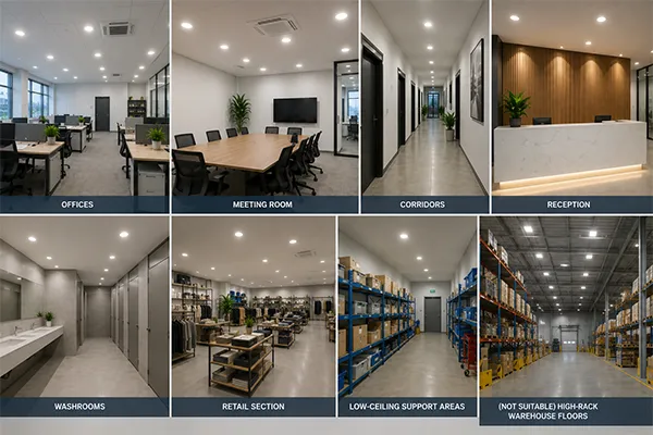 LED downlights for warehouse office areas LED downlights for warehouse offices commercial corridors and reception spaces