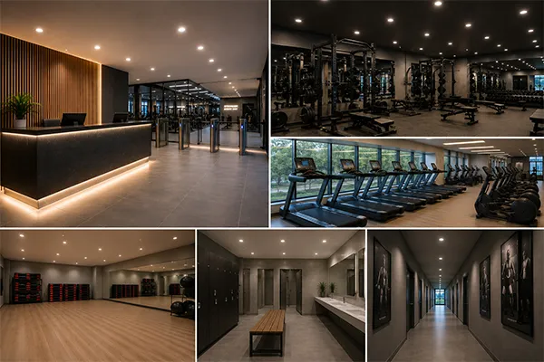 Gym downlight zone planning Zone planning with LED downlights for fitness centers and gyms