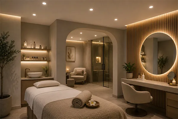 Anti-Glare LED Downlights for Spas Anti-glare LED downlights for spa treatment rooms and salon interiors