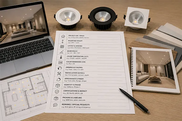 LED downlight specifications checklist for supplier quotations and OEM ODM projects