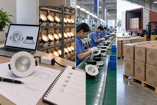 Commercial LED downlight quality control checklist for samples ageing tests and mass production