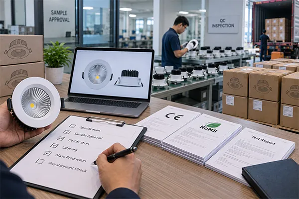 LED downlight certification order control from sample approval to pre-shipment inspection