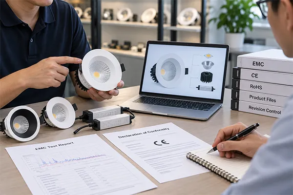 LED downlight supplier EMC documentation review Supplier review for EMC testing requirements for LED downlights