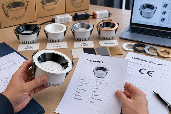 Downlight SKU and Compliance Document Matching LED downlight certification requirements in Europe matching SKU and test report
