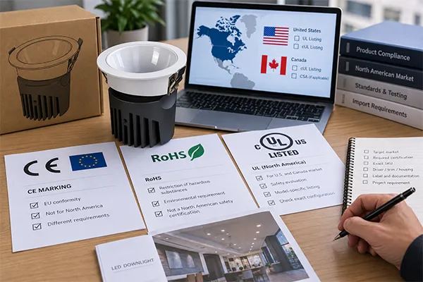 CE RoHS and North American Downlight Compliance CE RoHS and LED downlight certification requirements in North America compliance comparison