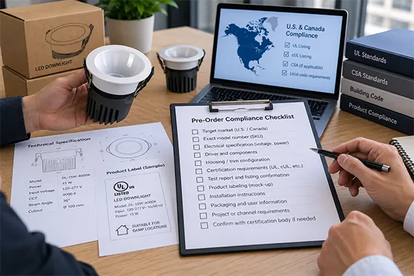 North American Downlight Pre-Order Compliance Checklist Pre-order LED downlight certification requirements in North America checklist