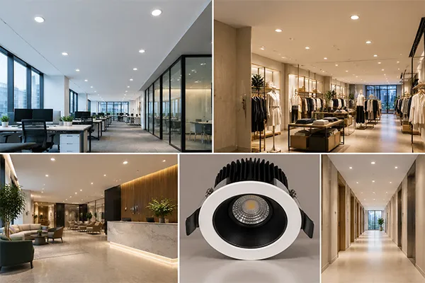 Selecting Commercial LED Downlights by Application Commercial LED downlights selected by office retail hospitality and corridor application