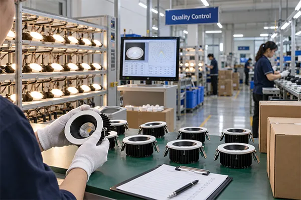Commercial LED Downlights Quality Control Process Commercial LED downlights quality control aging test and supplier inspection process