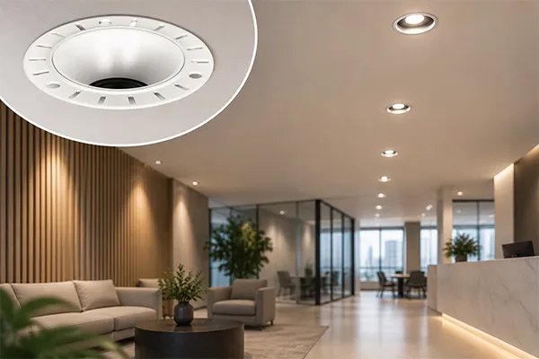 Anti-glare LED downlights with recessed LED source Anti-glare LED downlights showing recessed light source and controlled beam angle