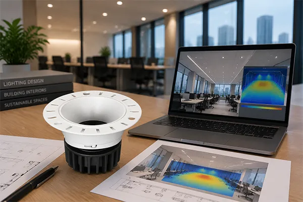 Anti-glare LED downlights and UGR lighting calculations Anti-glare LED downlights UGR evaluation for office lighting layout