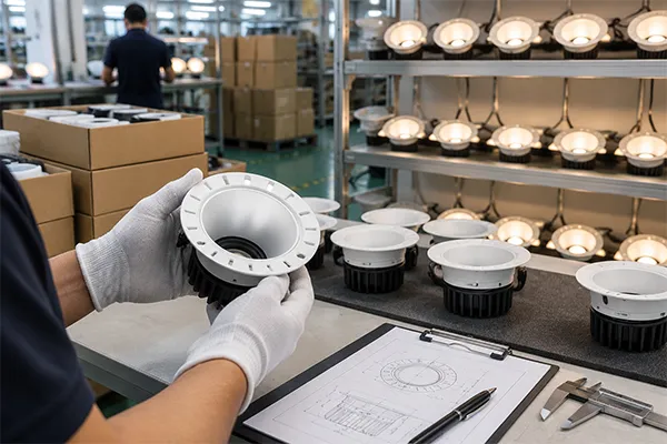 Anti-glare LED downlights manufacturing quality control Anti-glare LED downlights quality inspection and aging test before shipment