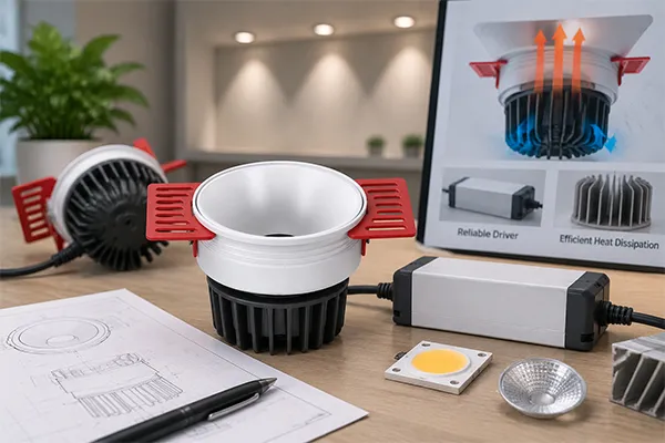 LED downlight driver and thermal management evaluation Sustainable LED downlights with reliable LED driver and aluminum heat sink