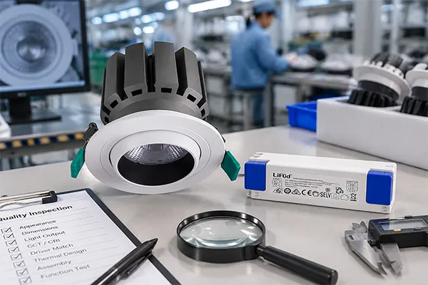 LED Downlight Quality Control and Thermal Design LED downlight technology quality control inspection driver LED module and thermal management