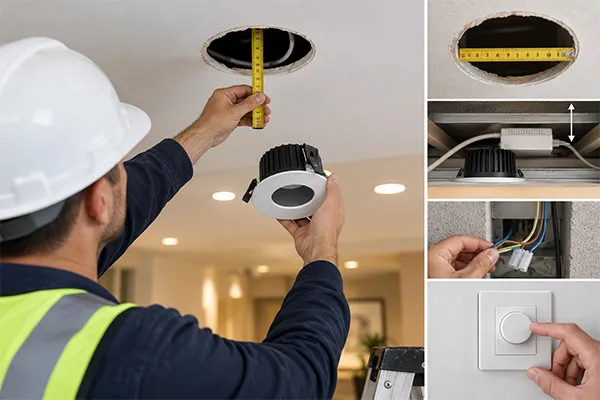 LED downlights retrofit compatibility inspection LED downlights retrofit inspection for ceiling cutout driver and wiring compatibility