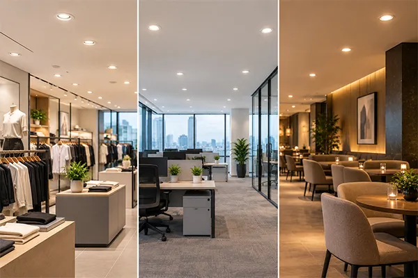 LED downlights for commercial retail office and hospitality spaces LED downlights selected for retail office and hospitality visual tasks
