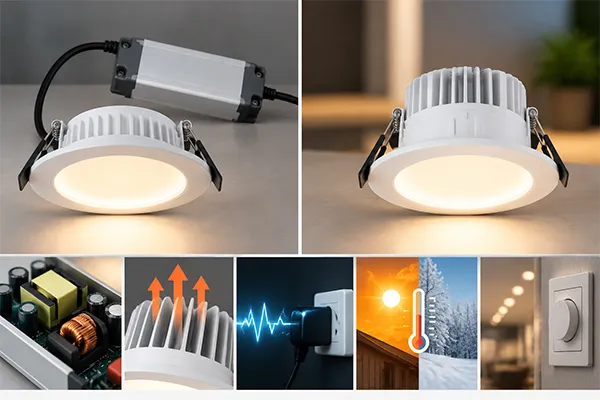 Driver reliability evaluation for LED downlights LED downlight with external driver vs internal driver reliability evaluation