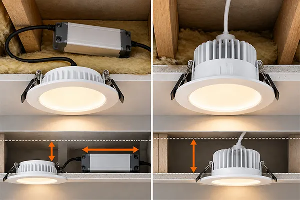 Ceiling installation space for external and internal driver LED downlights LED downlight with external driver vs internal driver ceiling installation space