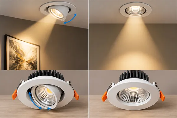 Adjustable LED downlight vs fixed LED downlight structure and beam direction