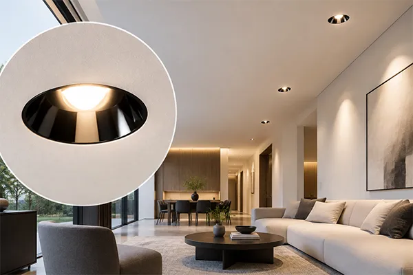Seamless trimless LED downlight ceiling detail Trimless LED downlight design advantages with a seamless plaster ceiling transition